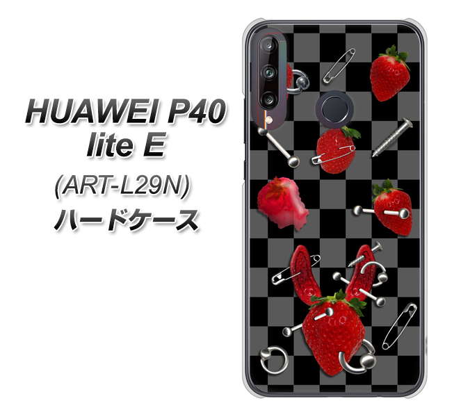 HUAWEI(ファーウェイ) P40 lite E ART-L29N 高画質仕上げ 背面印刷 ハードケース【AG833 苺パンク(黒)】