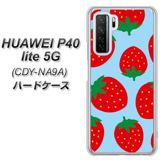 HUAWEI（ファーウェイ） P40 lite 5G CDY-NA9A 高画質仕上げ 背面印刷 ハードケース【SC821 大きいイチゴ模様レッドとブルー】