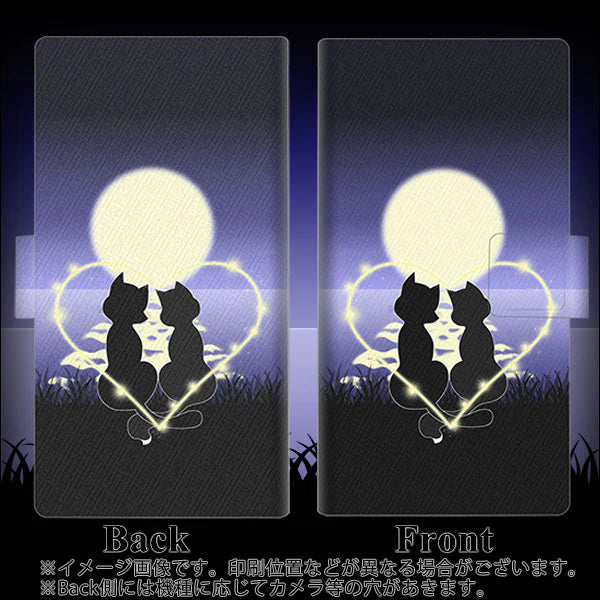 シンプルスマホ6 A201SH SoftBank 画質仕上げ プリント手帳型ケース(薄型スリム)【604 月明かりの恋ネコ】