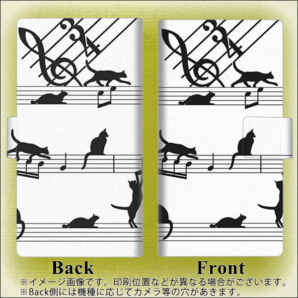 SIMフリー エクスペリア10 III Lite XQ-BT44 画質仕上げ プリント手帳型ケース(薄型スリム)【1112 音符とじゃれるネコ2】