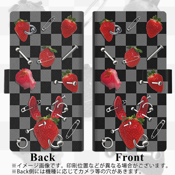 AQUOS sense7 SHG10 au 画質仕上げ プリント手帳型ケース(薄型スリム)【AG833 苺パンク(黒)】