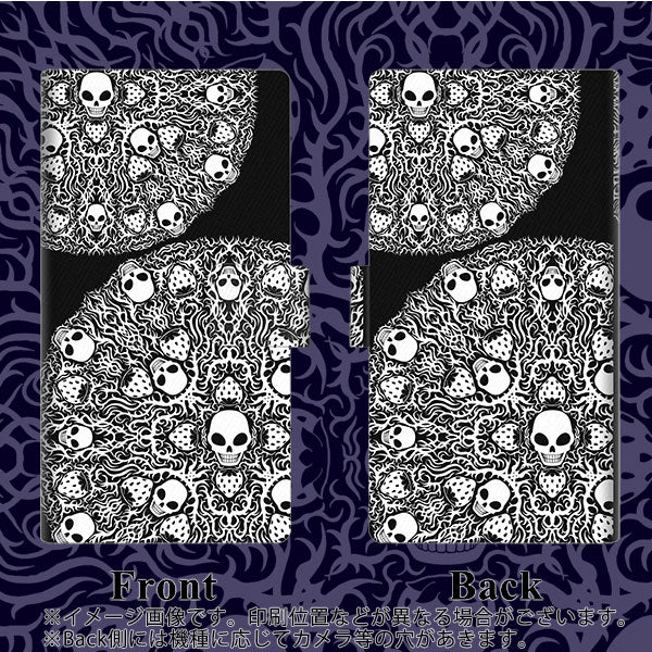 SIMフリー OPPO Reno3 A 画質仕上げ プリント手帳型ケース(薄型スリム)【AG834 苺骸骨曼荼羅(黒)】