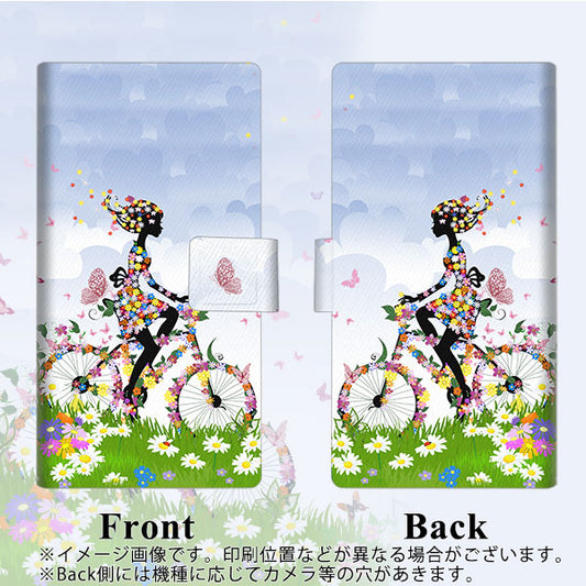 SoftBank アクオスR 605SH 高画質仕上げ プリント手帳型ケース(薄型スリム)【EK911 花と少女と自転車】