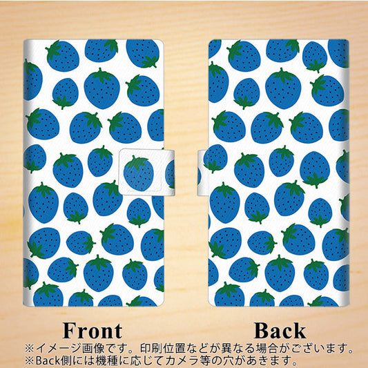 Softbank アクオス R5G 908SH 高画質仕上げ プリント手帳型ケース(薄型スリム)【SC810 小さいイチゴ模様 ブルー】
