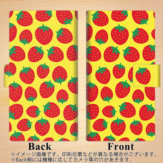 Softbank アクオス R5G 908SH 高画質仕上げ プリント手帳型ケース(薄型スリム)【SC812 小さいイチゴ模様 レッドとイエロー】