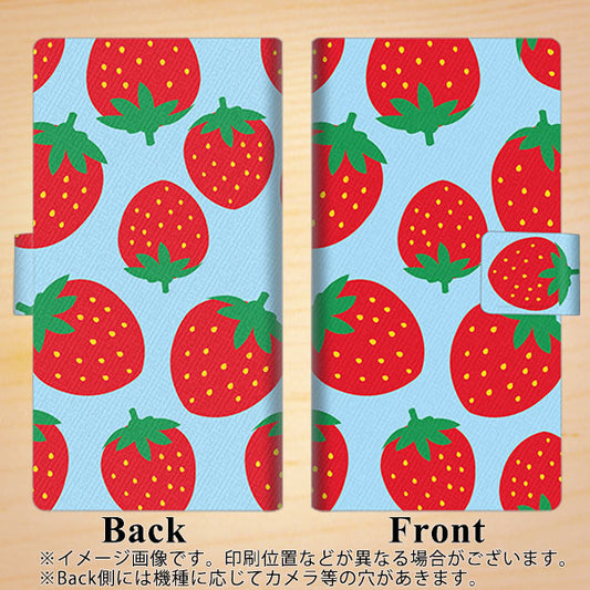 Softbank アクオス R5G 908SH 高画質仕上げ プリント手帳型ケース(薄型スリム)【SC821 大きいイチゴ模様レッドとブルー】