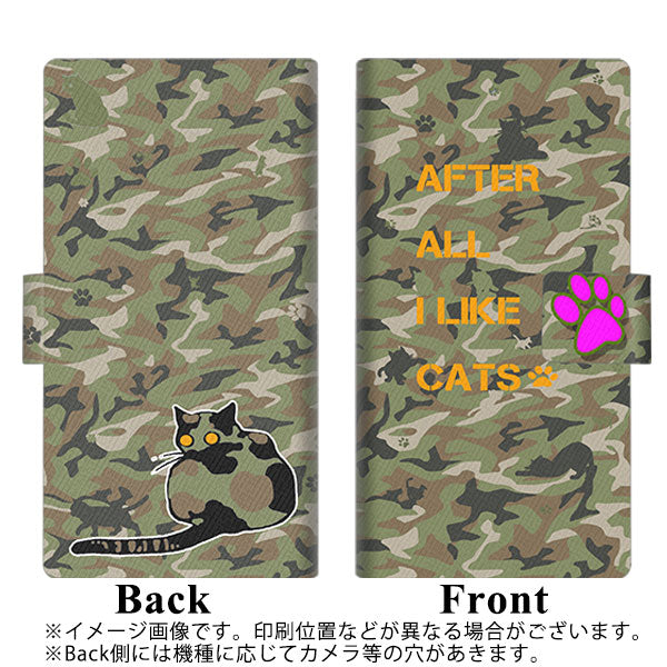 docomo アローズ ビー F-05J 画質仕上げ プリント手帳型ケース(薄型スリム)【YA891 緑迷彩ネコ03 L】