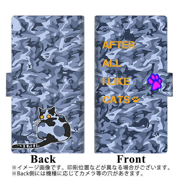 au エクスペリア10 II SOV43 画質仕上げ プリント手帳型ケース(薄型スリム)【YA892 青迷彩ネコ02 L】