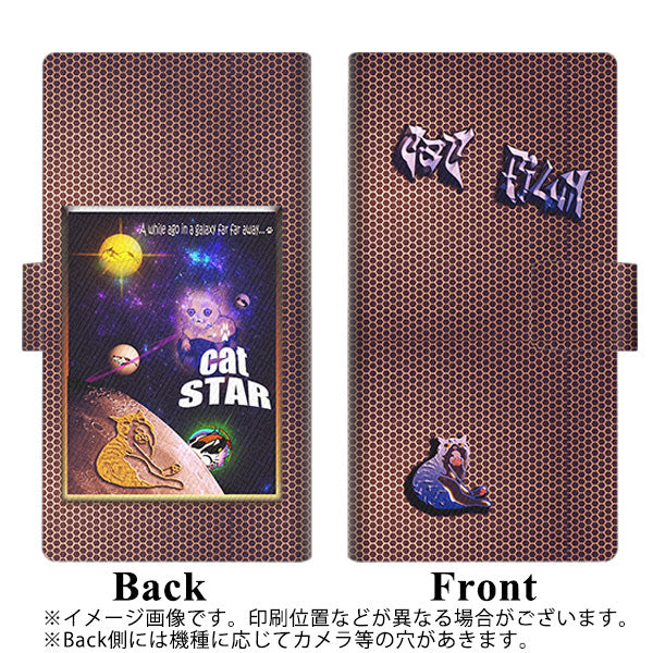 楽天モバイル Rakuten Hand 画質仕上げ プリント手帳型ケース(薄型スリム)【YA935 CAT STAR 月】