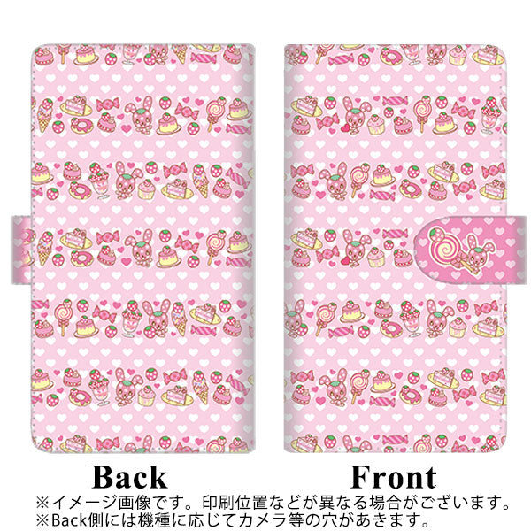 au アクオス セリエ SHV34 高画質仕上げ プリント手帳型ケース(通常型)【AG862 イチゴウサギ(ラビベリー)のボーダースイーツ ピンク】