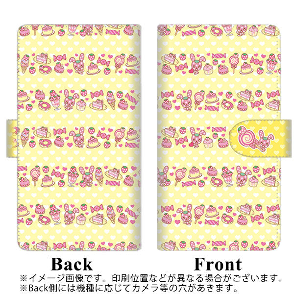 docomo アローズSV F-03H 高画質仕上げ プリント手帳型ケース(通常型)【AG863 イチゴウサギ(ラビベリー)のボーダースイーツ イエロー】