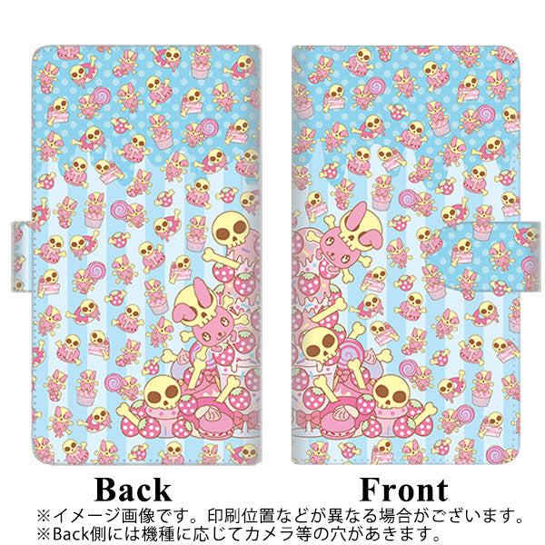 docomo らくらくスマートフォン3 F-06F 高画質仕上げ プリント手帳型ケース(通常型)【AG872 骸骨うさぎとスイーツ ライトブルー】