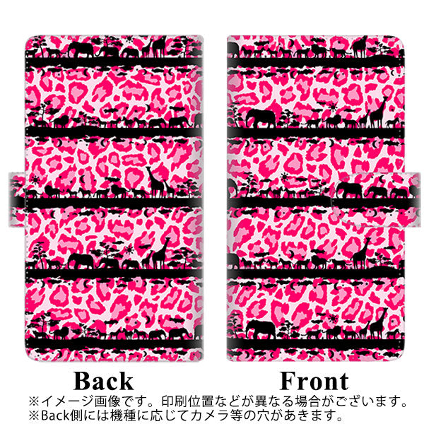 iPhone5/iPhone5s 高画質仕上げ プリント手帳型ケース(通常型)【AG875 サバンナアニマルヒョウ柄(ピンク×黒)】