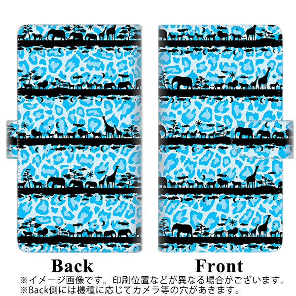 SoftBank エクスペリアZ5 501SO 高画質仕上げ プリント手帳型ケース(通常型)【AG877 サバンナアニマルヒョウ柄(水色×黒)】