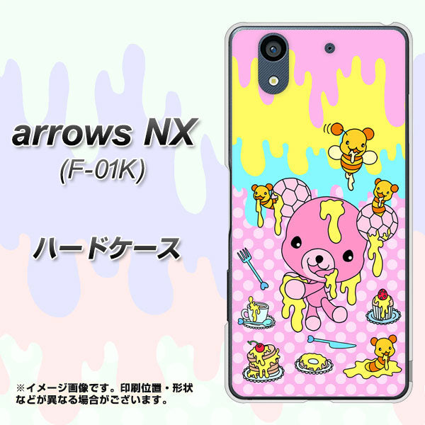 docomo アローズ NX F-01K 高画質仕上げ 背面印刷 ハードケース【AG822 ハニベア(水玉ピンク)】