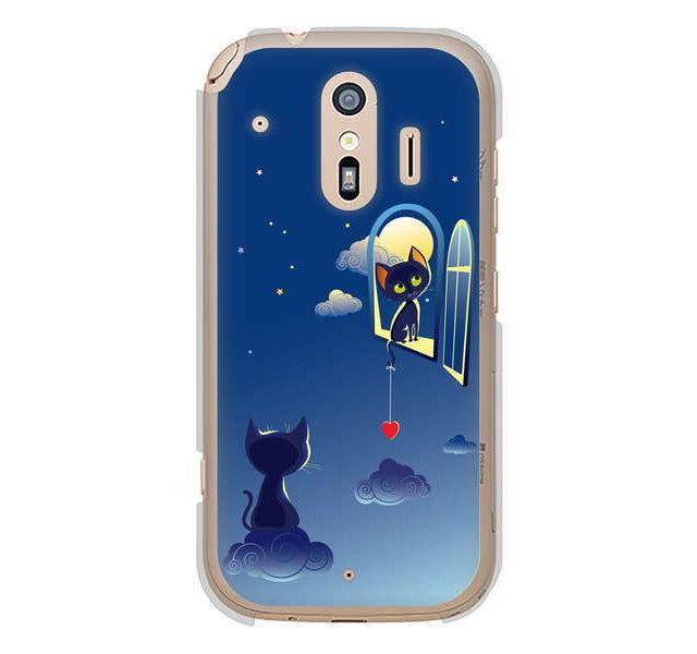 らくらくスマートフォン me F-01L docomo 高画質仕上げ 背面印刷 ハードケース 夜とネコ