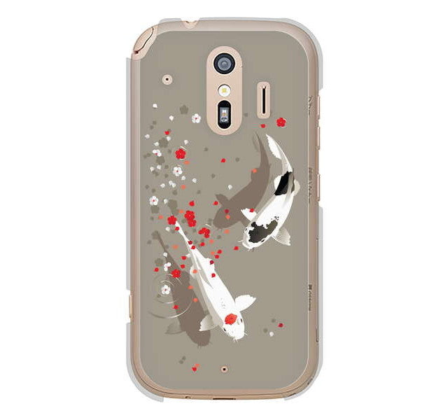 らくらくスマートフォン me F-01L docomo 高画質仕上げ 背面印刷 ハードケース 【367 よりそう鯉】