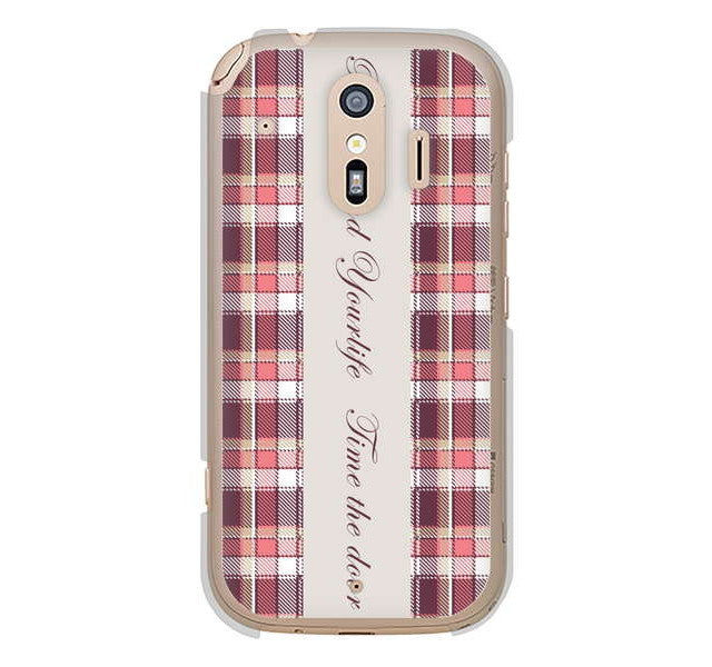 らくらくスマートフォン me F-01L docomo 高画質仕上げ 背面印刷 ハードケース ピンクチェック