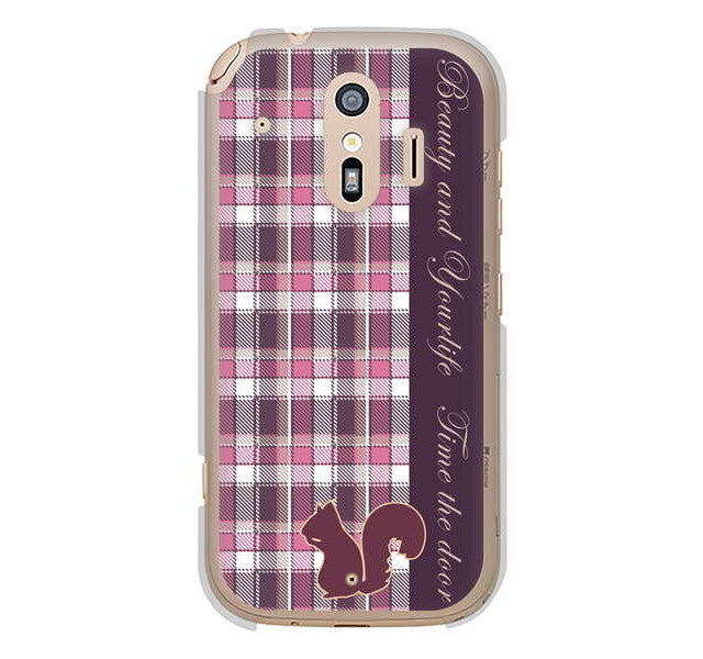 らくらくスマートフォン me F-01L docomo 高画質仕上げ 背面印刷 ハードケース ピンクチェック