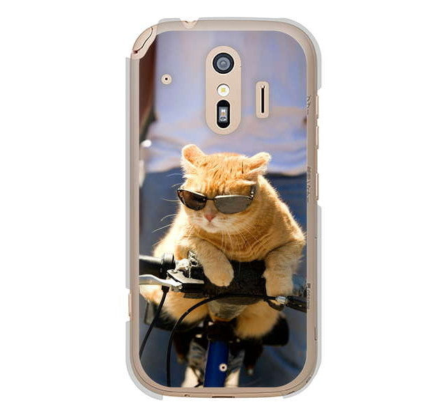らくらくスマートフォン me F-01L docomo 高画質仕上げ 背面印刷 ハードケース 【595 にゃんとサイクル】