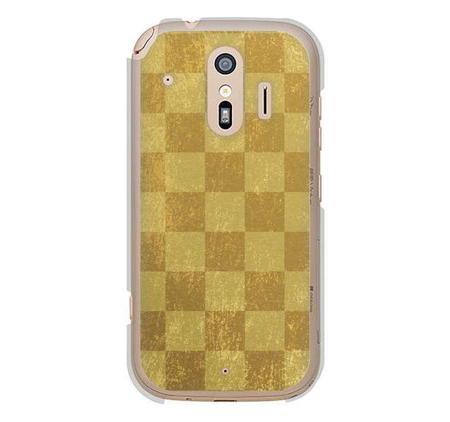 らくらくスマートフォン me F-01L docomo 高画質仕上げ 背面印刷 ハードケース 【619 市松模様—金(骨董風に傷んだイメージ)】