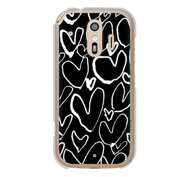 らくらくスマートフォン me F-01L docomo 高画質仕上げ 背面印刷 ハードケース 【1124 ハート BK&WH】
