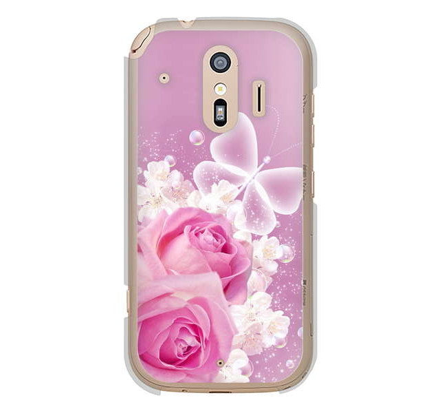 らくらくスマートフォン me F-01L docomo 高画質仕上げ 背面印刷 ハードケース ロマンチックなバラ