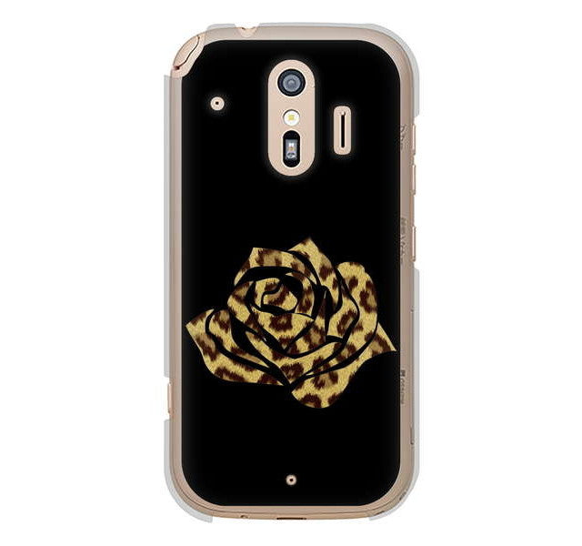 らくらくスマートフォン me F-01L docomo 高画質仕上げ 背面印刷 ハードケース 【1184 ヒョウのバラ(茶)】