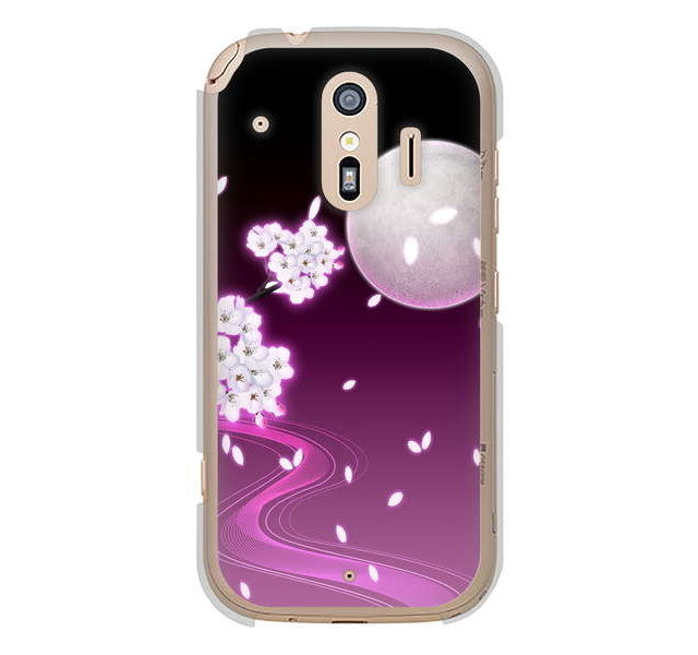 らくらくスマートフォン me F-01L docomo 高画質仕上げ 背面印刷 ハードケース 【1223 紫に染まる月と桜】