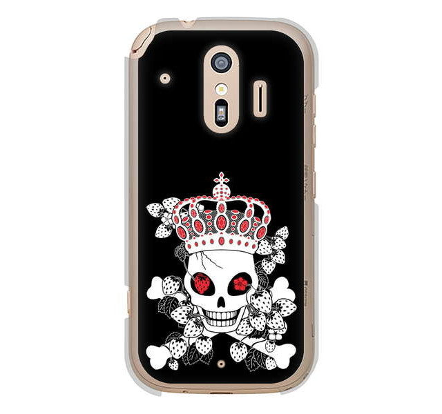 らくらくスマートフォン me F-01L docomo 高画質仕上げ 背面印刷 ハードケース むかいあぐる 苺骸骨王冠蔦
