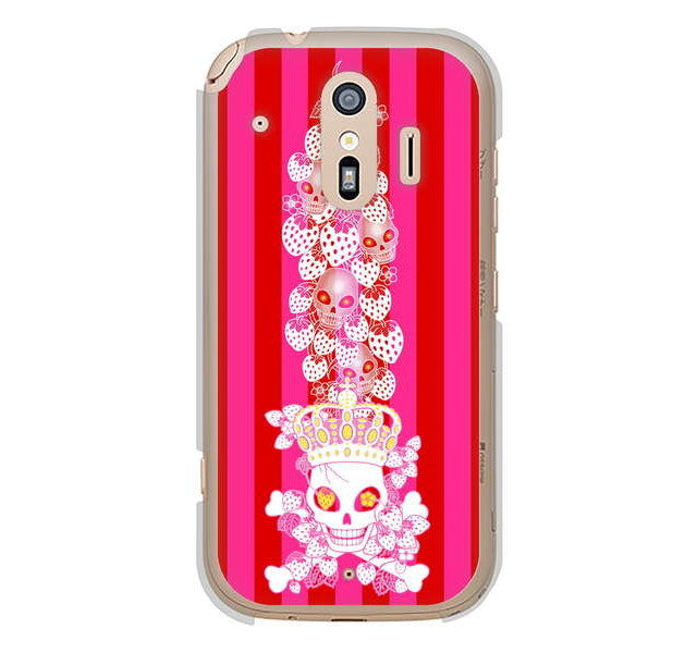 らくらくスマートフォン me F-01L docomo 高画質仕上げ 背面印刷 ハードケース むかいあぐる 苺骸骨王冠蔦