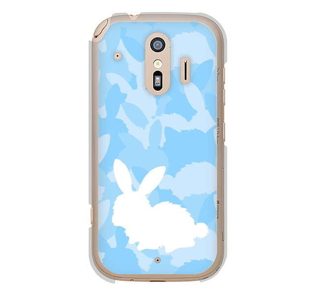 らくらくスマートフォン me F-01L docomo 高画質仕上げ 背面印刷 ハードケース むかいあぐる うさぎ迷彩風