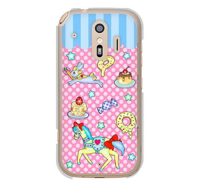 らくらくスマートフォン me F-01L docomo 高画質仕上げ 背面印刷 ハードケース むかいあぐる メリーゴーランド