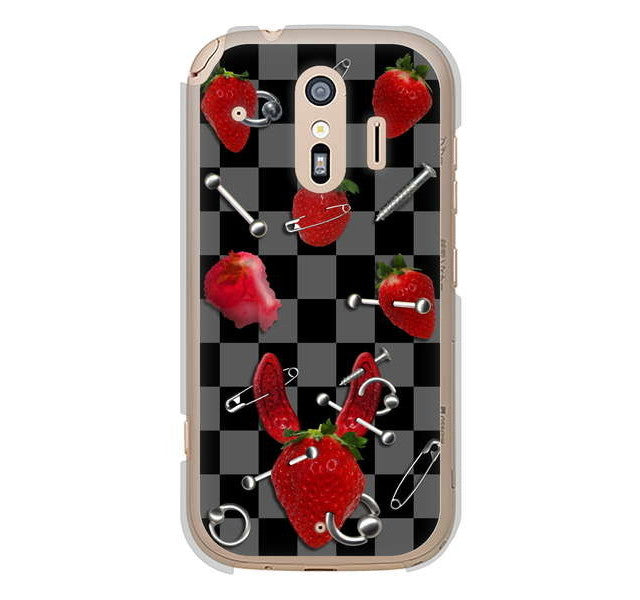 らくらくスマートフォン me F-01L docomo 高画質仕上げ 背面印刷 ハードケース むかいあぐる 苺パンク