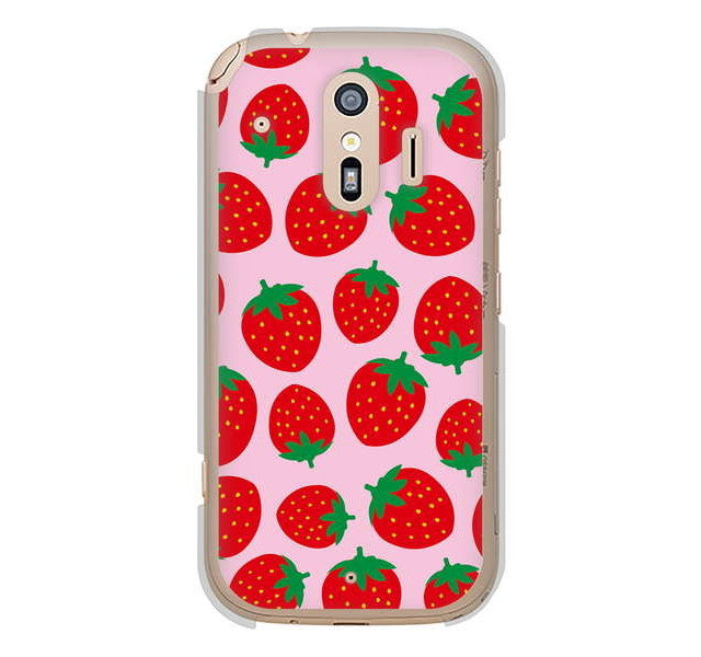 らくらくスマートフォン me F-01L docomo 高画質仕上げ 背面印刷 ハードケース 小さいイチゴ模様