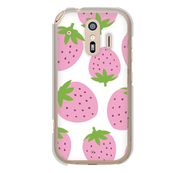 らくらくスマートフォン me F-01L docomo 高画質仕上げ 背面印刷 ハードケース 大きいイチゴ模様