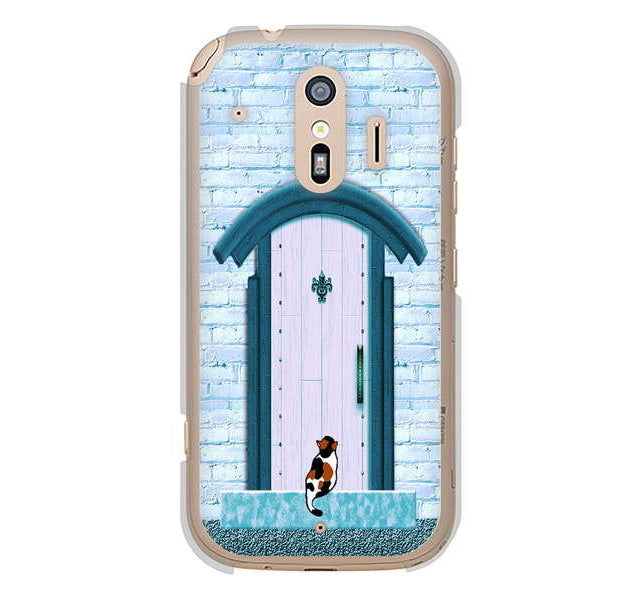 らくらくスマートフォン me F-01L docomo 高画質仕上げ 背面印刷 ハードケース 猫とドア