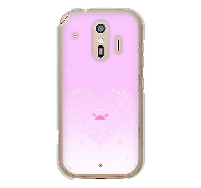 らくらくスマートフォン me F-01L docomo 高画質仕上げ 背面印刷 ハードケース ハートと肉球