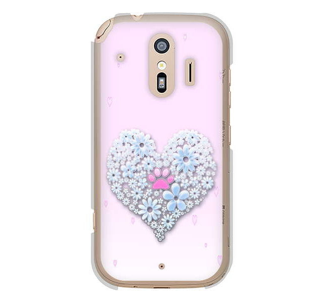 らくらくスマートフォン me F-01L docomo 高画質仕上げ 背面印刷 ハードケース ハートと肉球