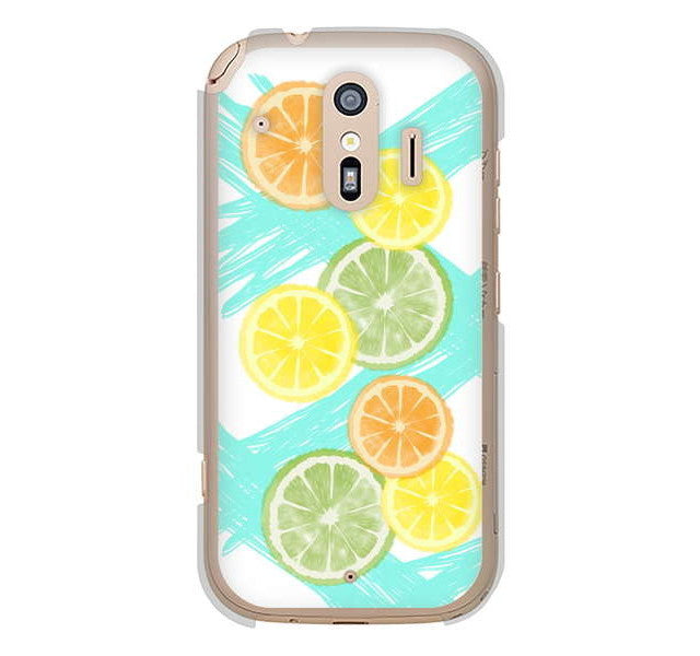 らくらくスマートフォン me F-01L docomo 高画質仕上げ 背面印刷 ハードケース 【YJ183 オレンジライム】