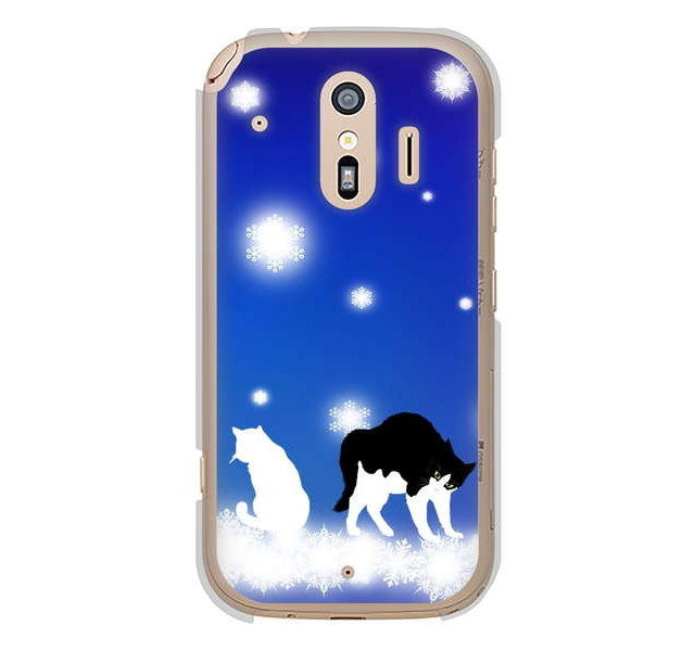 らくらくスマートフォン me F-01L docomo 高画質仕上げ 背面印刷 ハードケース 【YJ335 雪の結晶 はちわれ】