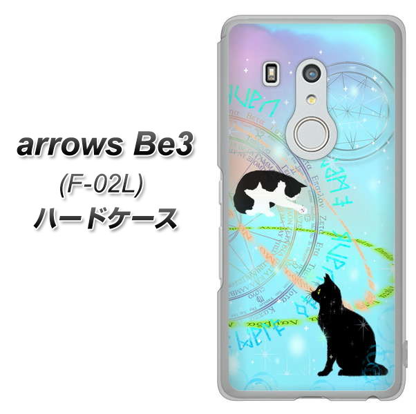 docomo アローズ ビー3 F-02L 高画質仕上げ 背面印刷 ハードケース【YJ329 魔法陣猫 キラキラ パステル】