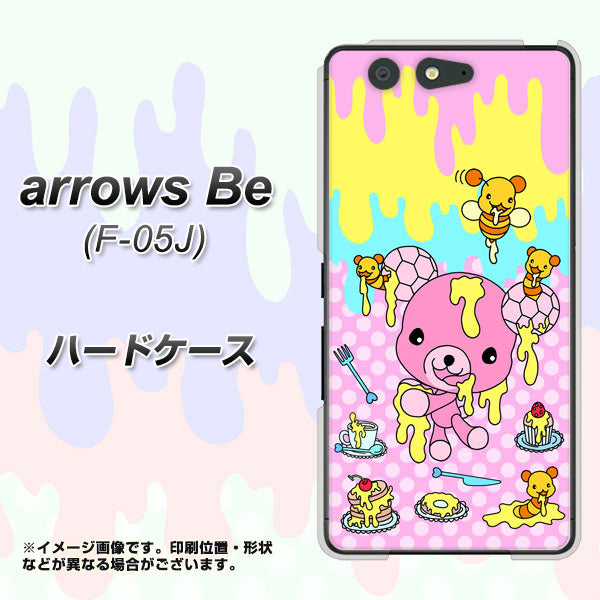 docomo アローズ ビー F-05J 高画質仕上げ 背面印刷 ハードケース【AG822 ハニベア(水玉ピンク)】