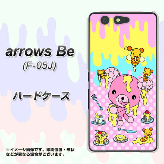 docomo アローズ ビー F-05J 高画質仕上げ 背面印刷 ハードケース【AG822 ハニベア(水玉ピンク)】