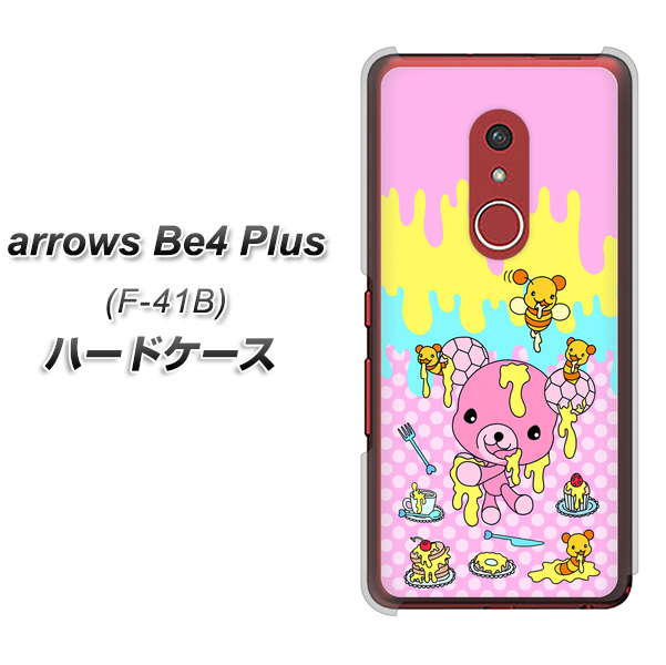 アローズBe4 Plus F-41B 高画質仕上げ 背面印刷 ハードケース【AG822 ハニベア(水玉ピンク)】