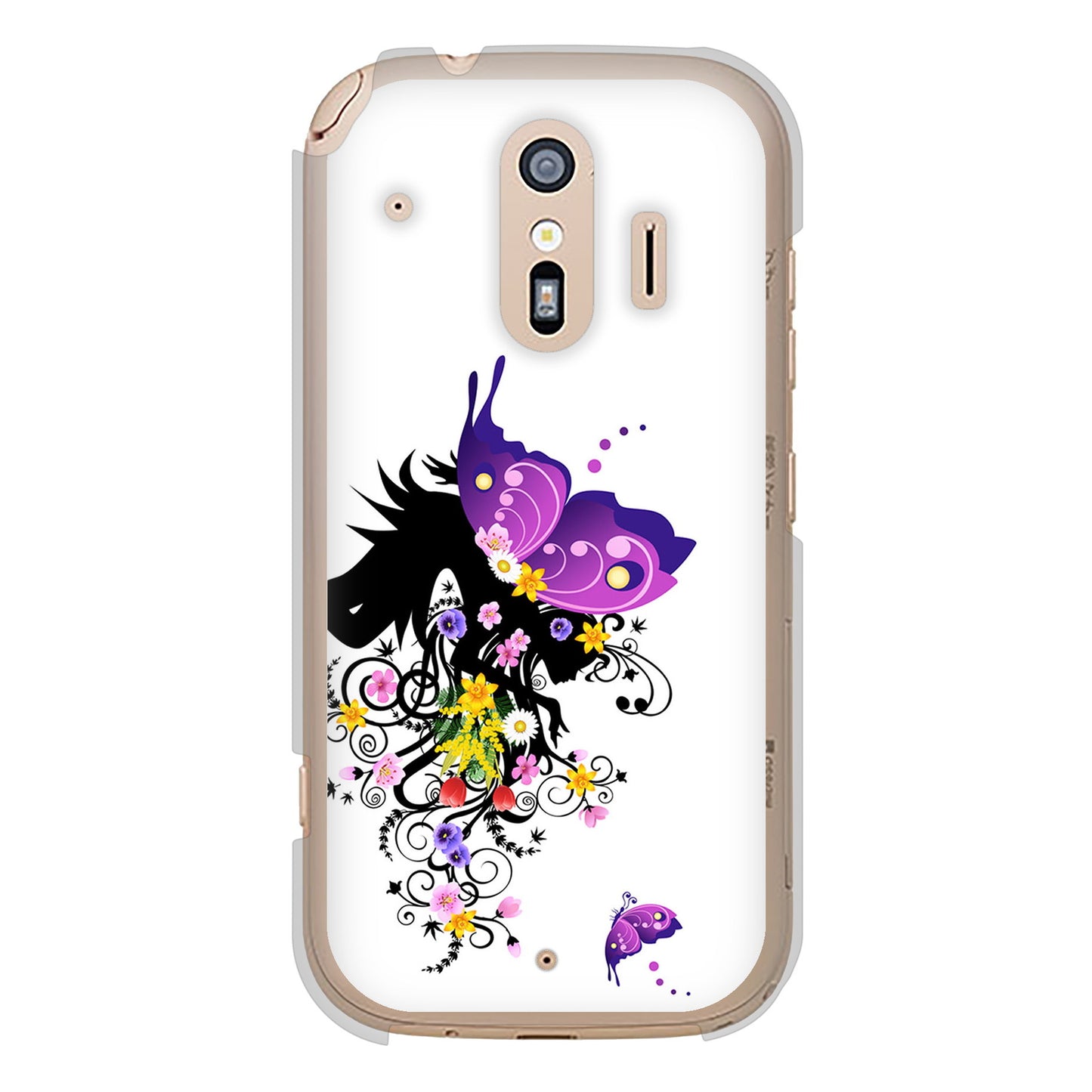 らくらくスマートフォン F-42A docomo 高画質仕上げ 背面印刷 ハードケース バタフライ