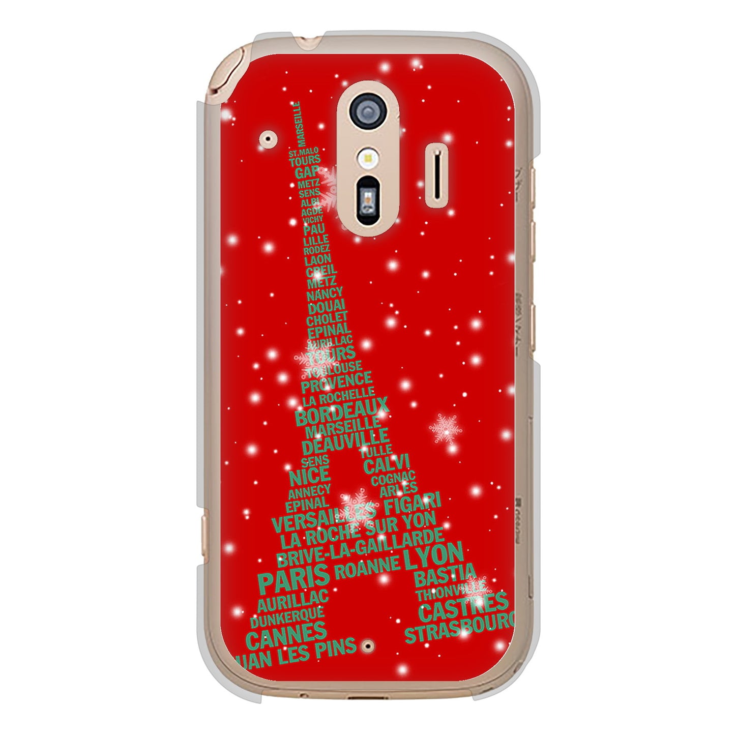 らくらくスマートフォン F-42A docomo 高画質仕上げ 背面印刷 ハードケース 【527 エッフェル塔red-gr】