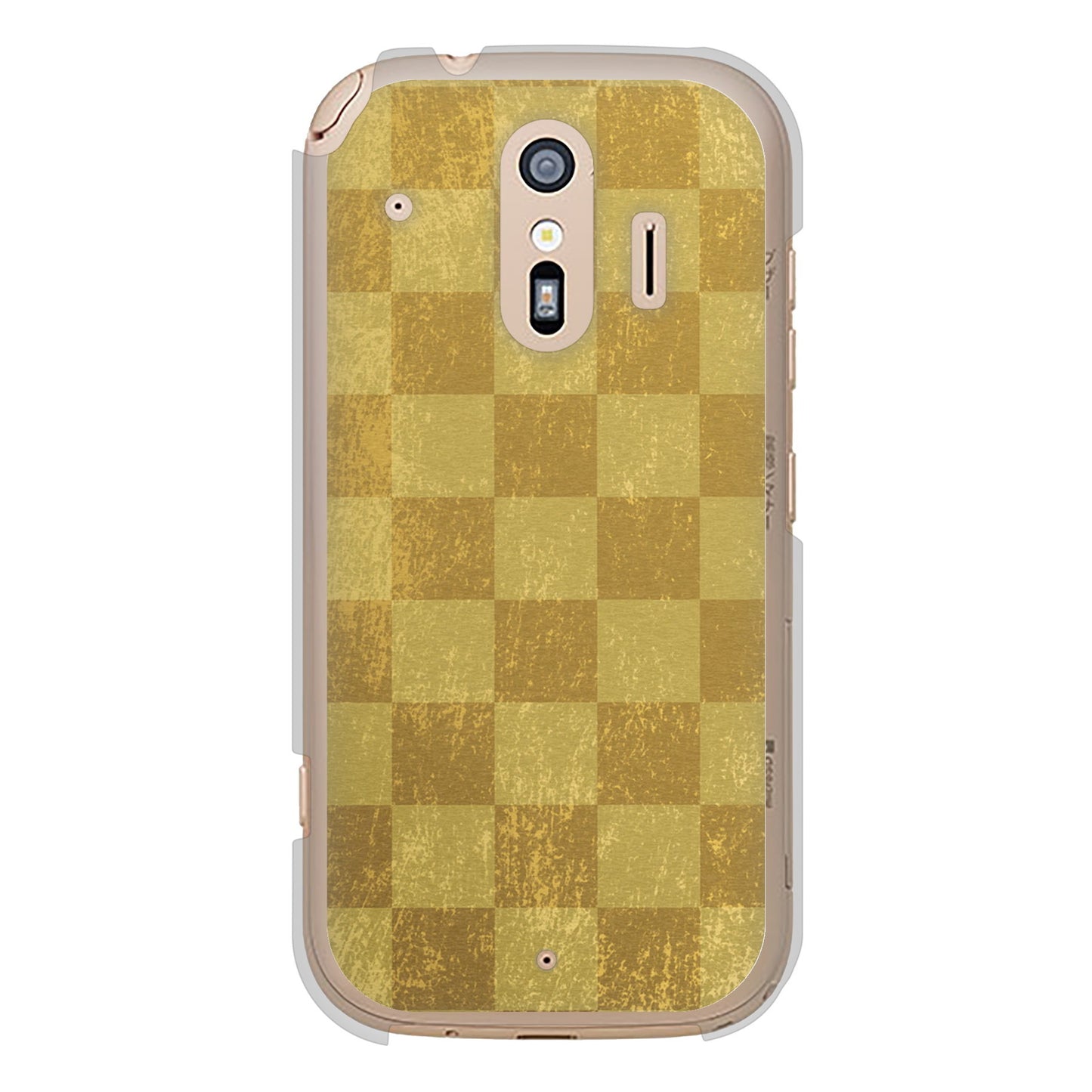 らくらくスマートフォン F-42A docomo 高画質仕上げ 背面印刷 ハードケース 【619 市松模様—金(骨董風に傷んだイメージ)】