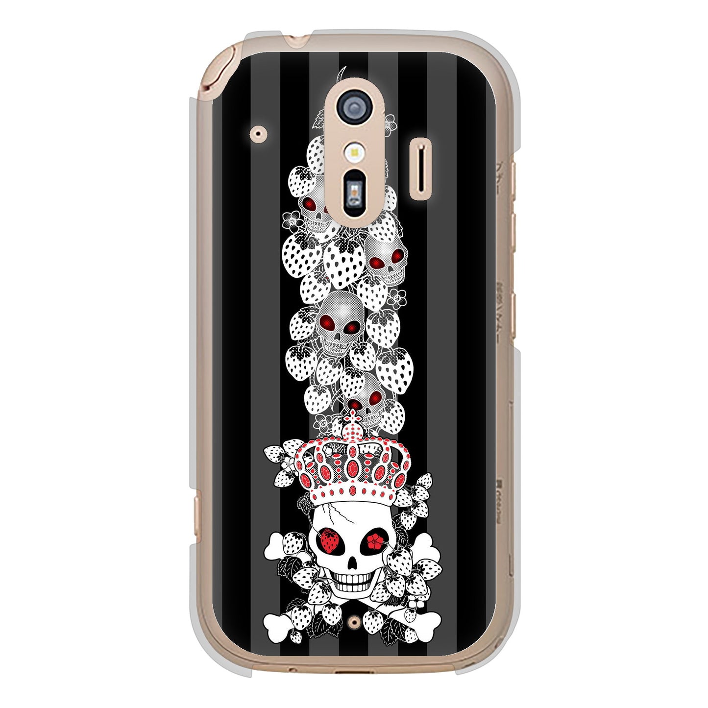 らくらくスマートフォン F-42A docomo 高画質仕上げ 背面印刷 ハードケース むかいあぐる 苺骸骨王冠蔦