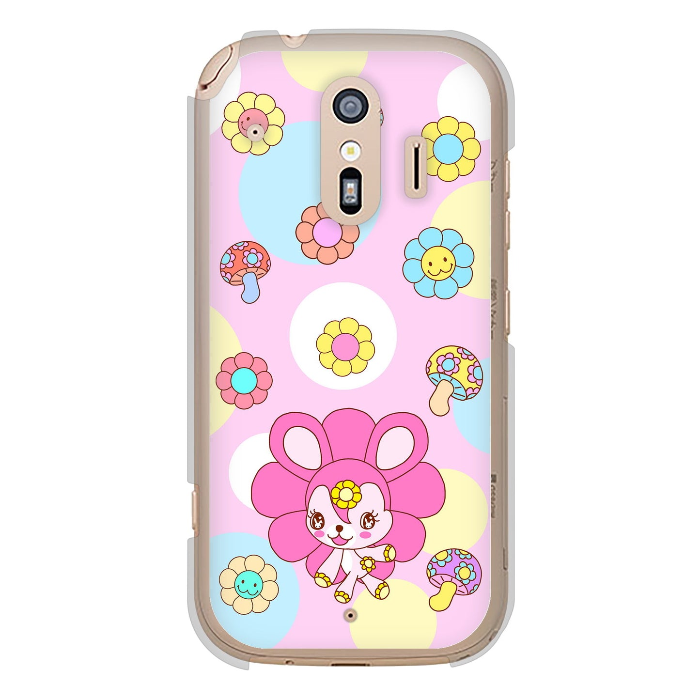 らくらくスマートフォン F-42A docomo 高画質仕上げ 背面印刷 ハードケース むかいあぐる フラワーうさぎのフラッピョン
